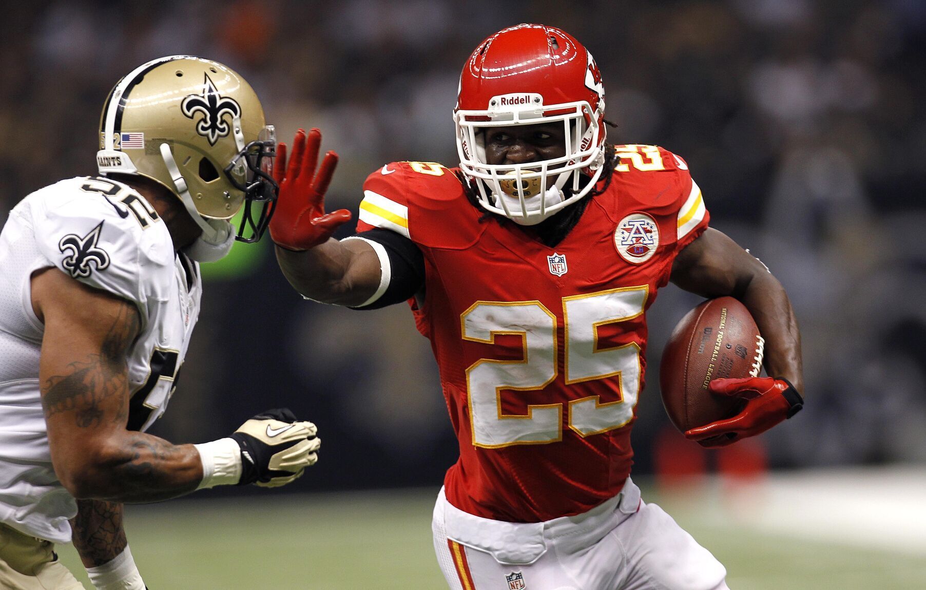 2012: Kansas City’s Jamaal Charles rushes for 233 yards, including 91-yard TD run